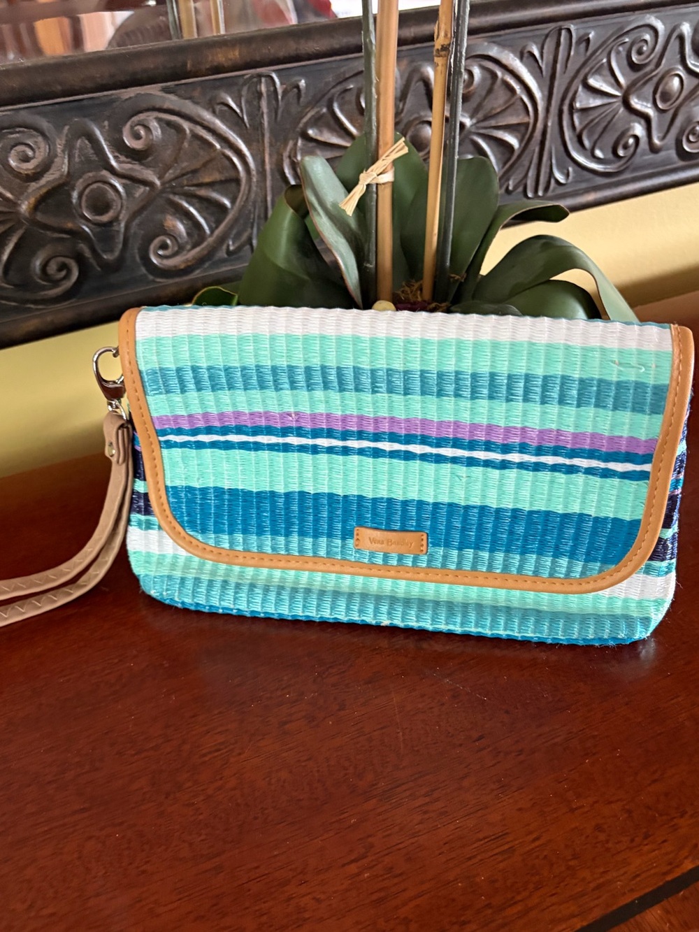 Vera Bradley Turquoise Striped Wristlet Clutch